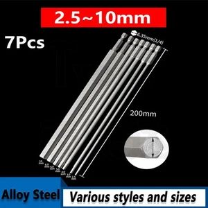 7Pcs Extra Long 200mm Hex Key Allen Bit Set Magnetic Screwdriver Impact Driver - Picture 1 of 5