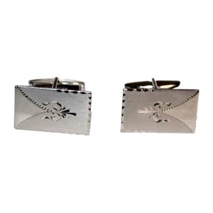 Antique Sterling Silver Cufflinks Etched Art Deco Rectangle - Picture 1 of 5