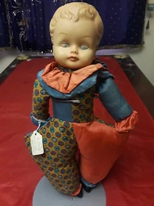 Cloth Doll With Rubber Face Leo Baby Doll Austria 17" Tall Circa 1940 - Picture 1 of 12