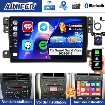 CarPlay 2+64GB Android13 Autoradio GPS Navi Für Suzuki Grand Vitara 2005-2015 - Bild 1 von 4