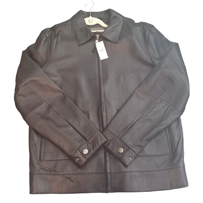 NUEVO CON ETIQUETAS $395 Chaqueta de cuero negra grande vintage Y2K Banana Republic para hombre con cremallera Foto 1 de 4