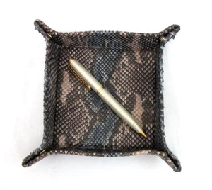 Python Leder Diener Tablett Catchall 7" Quadrat Italien Bergdorf Goodman BLAU Braun - Bild 1 von 6