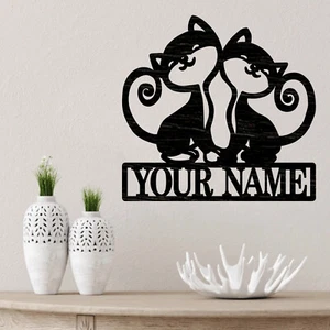 Letrero de nombre personalizado para dos gatos, letrero de placa de madera, artesanías de madera - Imagen 1 de 5