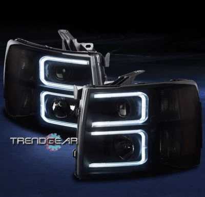 FOR 2007-2013 CHEVY SILVERADO DRL LED PROJECTOR HEADLIGHTS HEADLAMPS BLACK/SMOKE - Image 1 of 4