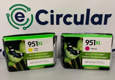 Lote de 2 cartuchos de tinta originales HP 951XL amarillos y magenta (caducados en 2019) Foto 1 de 4