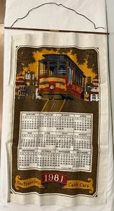Vintage 1981 Wandkalender Geschirrtuch Leinen handbedruckt Kay Dee San Fran Seilbahn - Bild 1 von 9