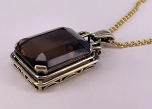 Imposanter Art Déco Anhänger mit Rauchquarz, 835 Silber, vergoldet (S 6064) - Bild 1 von 7