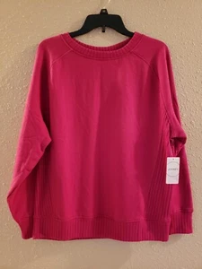 JOCKEY WOMENS RIBBED DETAIL FLEECE SWEATSHIRT FUSHIA COLOR SIZE SMALL NWT - Picture 1 of 5