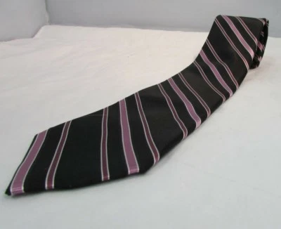 Corbata Joseph Abboud Hombre Seda Cuello Negro Rosa Rayas 100% Seda Nueva con Etiquetas Nueva Foto 1 de 4