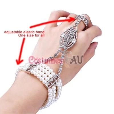 Juego de anillos pulsera diadema años 20 vintage nupcial damas Gatsby fiesta aleta Foto 1 de 2