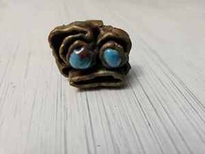 RARE Pal Kepenyes signed Ring Bronze/Brass With Turquoise Sz 7 Brutalist - Picture 1 of 10