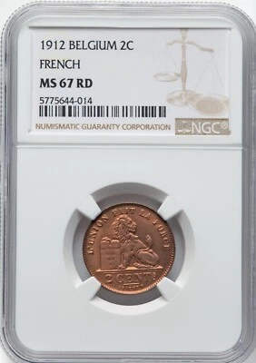 Bélgica - 1912 Alberto I - 2 Céntimos - NGC MS67RD - ¡SOLO UNO MEJOR CALIFICADO! Foto 1 de 2
