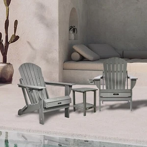 Outdoor 3 Piece Folding Adirondack Chairs Set of 2 and Patio Side Table,Gray - Picture 1 of 11
