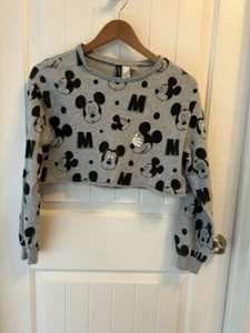 H & M Divided Disney Gray Long Sleeve Crop Top Mickey Mouse Women's Size Sm  (A) - Imagen 1 de 3