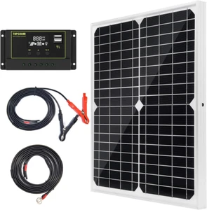 Topsolar Solar Panel Kit 20W 12V Monocrystalline with 10A Solar Charge Controlle - Picture 1 of 7