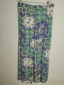 Floral Wide Leg Pants 18W Beige Blue Green Elastic Back Waist - Picture 1 of 6