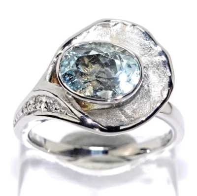 Ring Gold Aquamarin 2,0ct. Diamant 0.06 585/14K Gr. 53/16,9mm änderbar 7,0g - Bild 1 von 4