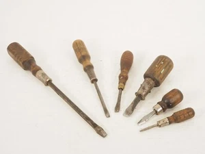 Vintage Lot of 6 Wood Handled Slotted Screwdrivers Small To Large - Picture 1 of 4