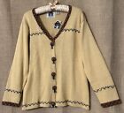 Storybook Knits Sweater L New Beige Turquoise Beaded Cardigan Cardi Large NWT
