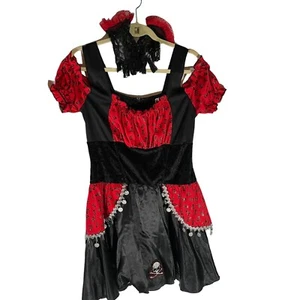 Pirate Wench Halloween Costume Women's M Black Red Dress Lace Gloves - Picture 1 of 9