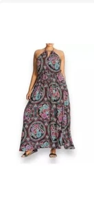 City Chic Folklore Maxi Halter Dress Women's M18 Floral Vacation~cruise - Picture 1 of 12