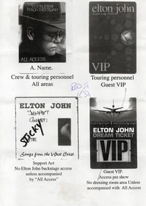 ELTON JOHN - Concert Tour Pass Info Sheets from Nottingham - MUSIC - USED - Imagen 1 de 2