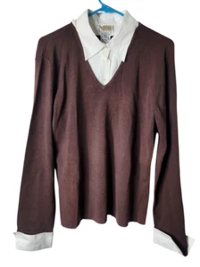 Talbots Womens L Sweater Blouse Top Pullover Removable Collar and Cuffs Brown - Picture 1 of 5