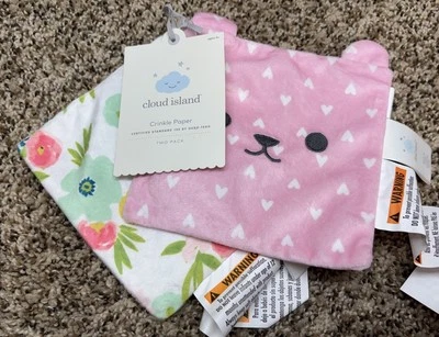 Cloud Island Two Pack Crinkle Paper Baby Toy. Pink/Multi-Color. NEW! - Image 1 of 4