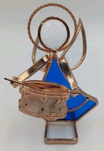 Vintage Stained Glass Angel Figurine Playing A Drum Shelf Sitter. Fast Ship! - Picture 1 of 5