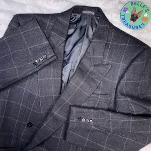 Zegna Blazer Mens 38L Cashmere Blend Double Breasted Sport Coat Window Pane Gray - Imagen 1 de 11