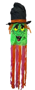 Vintage 90s Halloween Motion Sound Windsock Witch 35" Old Hag Yard Flag Nylon - Picture 1 of 6
