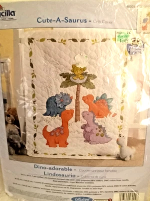 Bucilla Cute-A-Saurus Dinosaur Stamped Crib Cover Cross Stitch Kit 34"x43" - Image 1 of 3