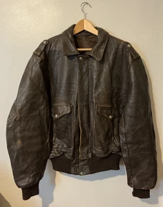 Chaqueta de Cuero Japa Le Cuir A-2 Bombardero Vuelo Forrado Bolsillos Hecha en Francia Marrón - Imagen 1 de 11