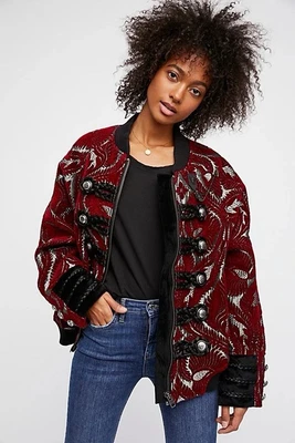 Free People Brocade Tapestry Marching Military Band Jacket Blood Red Sz Medium - Image 1 of 4