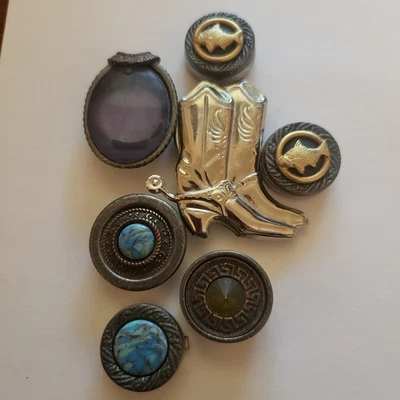 Vintage Western Snap On Button Covers Silver Tone & Faux Turquoise - 7 - Image 1 of 4