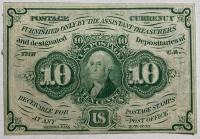 10 cent US Postage Fractional Currency-Civil War Era-July 17, 1862-Scarce-Fine - Image 1 of 2