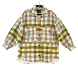 Zara Oversized Shacket Women's M/L Multicolor Plaid Wool Blend Button Up Pockets - Picture 1 of 7