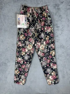 New Palmettos Roydon Wear Pants Girls 12 Black Floral Elastic Waist VTG USA - Picture 1 of 12