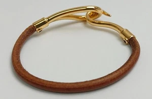 HERMES Jumbo Bracelet Double Strand Choker Leather Brown Gold Hardware - Picture 1 of 4