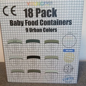 Pack de 18 contenedores de comida para bebés Youngever en 9 colores urbanos. A prueba de fugas. NUEVO - Imagen 1 de 4