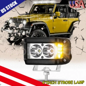 4 Inch Side Shooter LED Work Light Cube Bar Pod White & Amber Strobe Lamp SUV - Picture 1 of 11