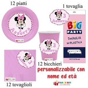 Kit 37 Pz MINNIE Addobbi Festa Piatti Bicchieri Tovaglia Personalizzato - Foto 1 di 4
