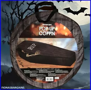 Amscan Pop Up Wood Effect Fabric Coffin With Lid & Zip Carry Bag - Picture 1 of 6