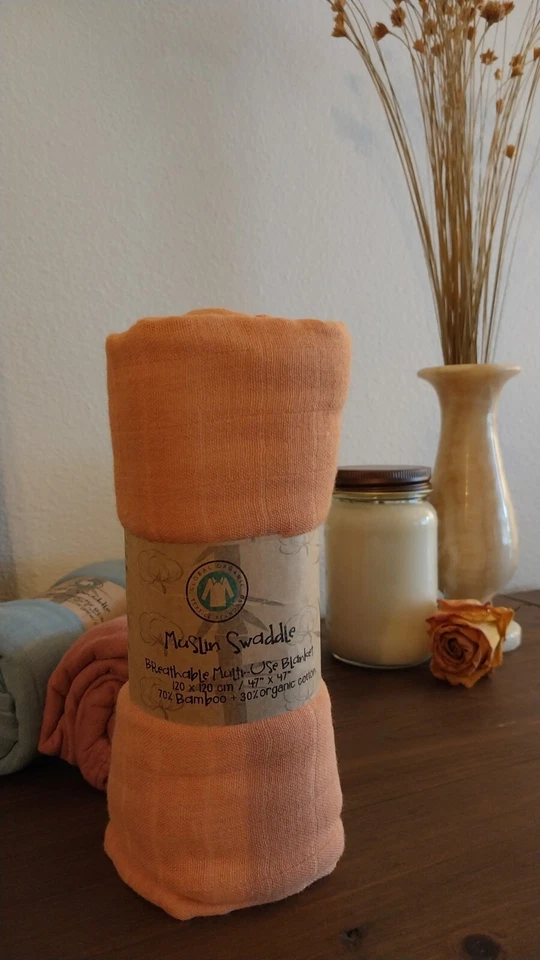 Manta de muselina orgánica naranja/melocotón Foto 1 de 4