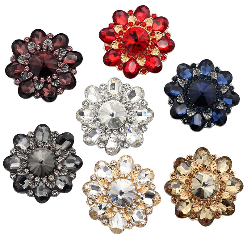 1PC Shiny Crystal Rhinestone Diamante Button Flower Shape Fastener DIY Accessory - Image 1 of 4