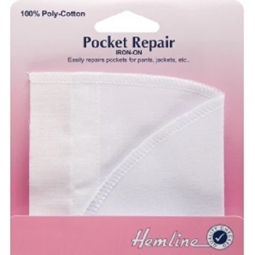 Hemline White Sew-in Pocket Repair 100 Cotton 17cm X 11cm H875