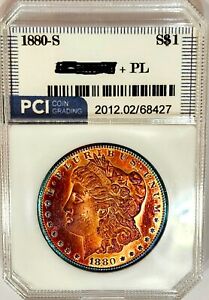 1880-S Gem BU ++ PL Proof-like Obverse Full Color Toned Nice Mirrors