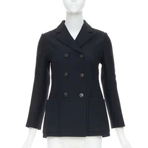 DIOR Marlene czarna wełna jedwab klasyczna podwójna pierś bar kurtka marynarka FR36 S - Zdjęcie 1 z 10