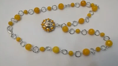 Collana giada gialla mm12+ mm8+ ciondolo sganc Lunga cm68  spedizione gratuita - Immagine 1 di 2