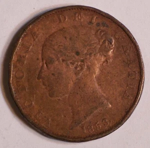 1853 Great Britain QUEEN VICTORIA 1/2 Penny COIN KM-726 pretty #14958 - Picture 1 of 5